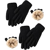 Glooarm 2 Pairs Kids Gloves Winter Thermal Wool Fleece Lined Gloves Thick Knit Glove for Cold Weather Boys Girls 4-12 Years