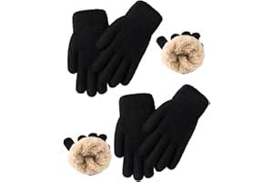 Glooarm 2 Pairs Kids Gloves Winter Thermal Wool Fleece Lined Gloves Thick Knit Glove for Cold Weather Boys Girls 4-12 Years