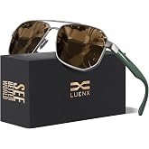 Luenx Aviator Polarized Sunglasses for Men: Square UV400 Driving | Big Head Fit,Lightweight,Adjustable Nose Pads,Anti-slip,Impact-resistant,Scratch-Resistant,Gift-Ready Set