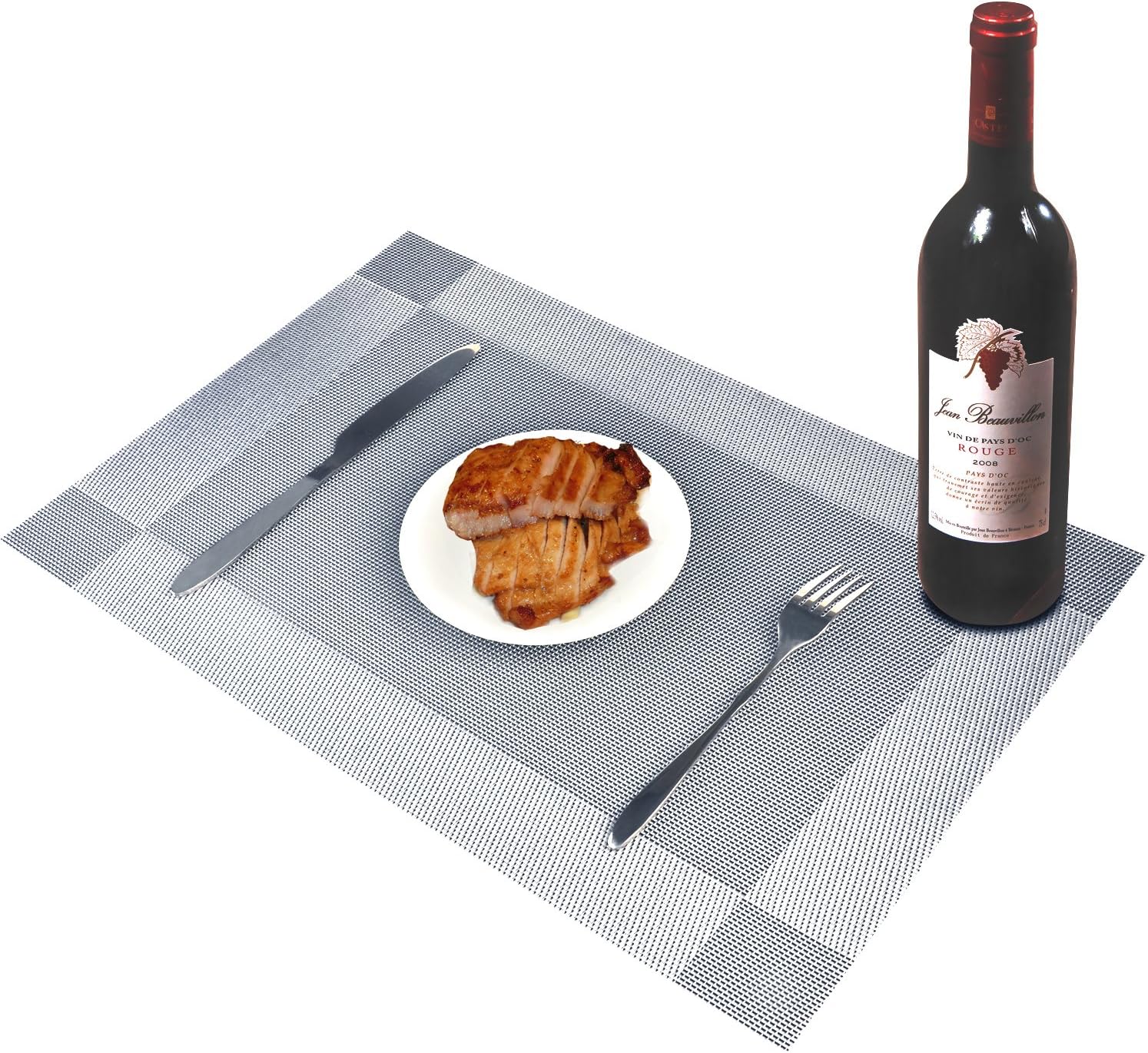 Place mats,Insulation Non-slip Placemats for Dining Table/Kitchen/Indoor/Outdoor/Hotel Woven Vinyl Table Placemats Heat Resistant Washable Stain-resistant table place mats Table Mats(set of 4 silver)