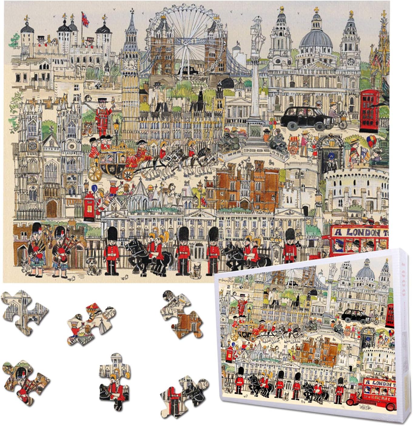 DIY House 1000 pieces London Jigsaw Puzzles for Adults Puzzle Sets for Family Cardboard Puzzles Brain Challenge Puzzle for Kids Childrens Adults (A LONDON TOUR)