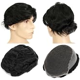 Topunique Hair System for Men, #1 Jet Black | Single-Knotted Invisible Hairline, Swiss Lace Front, Thin Skin Back &amp; Sides, 130% Density, 100% Remy Human Hair, 8x10&rdquo; Base