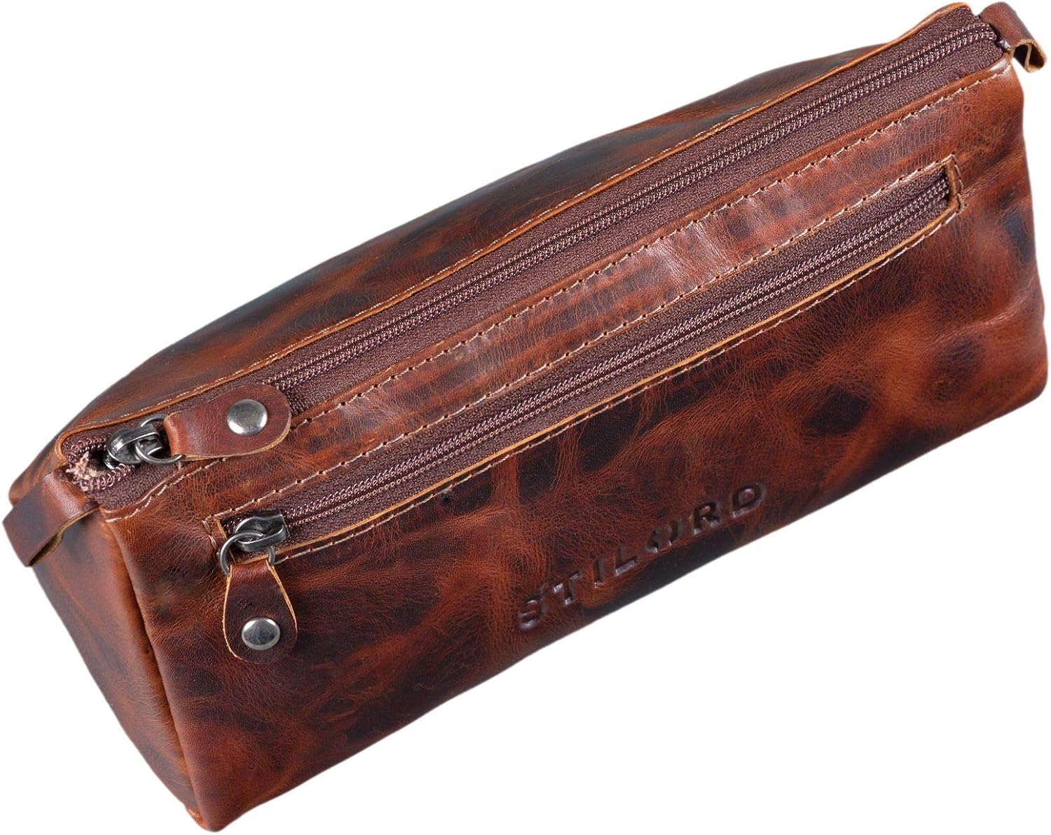 STILORD 'Alexis' Leather Pencil Pouch Vintage Pen Case Holder with Zipper for Women Men for School Office in Genuine Leather Colour:Milano - Image 4