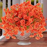 Artificial Flowers for Outdoors 12 Bundles Realistic Faux Plants UV Resistant Fake Silk Morning Glory with Eucalyptus for Front Door Planter Patio Porch Fall Thanksgiving Autumn Decoration (Orange)