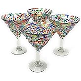 Mexican Hand Blown Glass – Set of 4 Hand Blown Modern Margarita Glasses - Confetti Rock (12 oz)