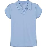 Izod Girls School Uniform Short Sleeve Polo Shirt, Button Closure, Moisture Wicking/Performance Material, Fade Resistant