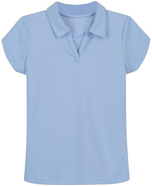 Nautica Girls School Uniform Short Sleeve Performance Polo Shirt, Light Blue, 12-14 Plus