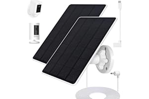 OUOUDOIT Ring Camera Solar Panel, Compatible with Ri ng Stick Up Cam Battery, Ring Spotlight Plus/Pro Battery, Waterproof 5V6W, 9.8 inch Long Charging Cable (2Pack) (White)