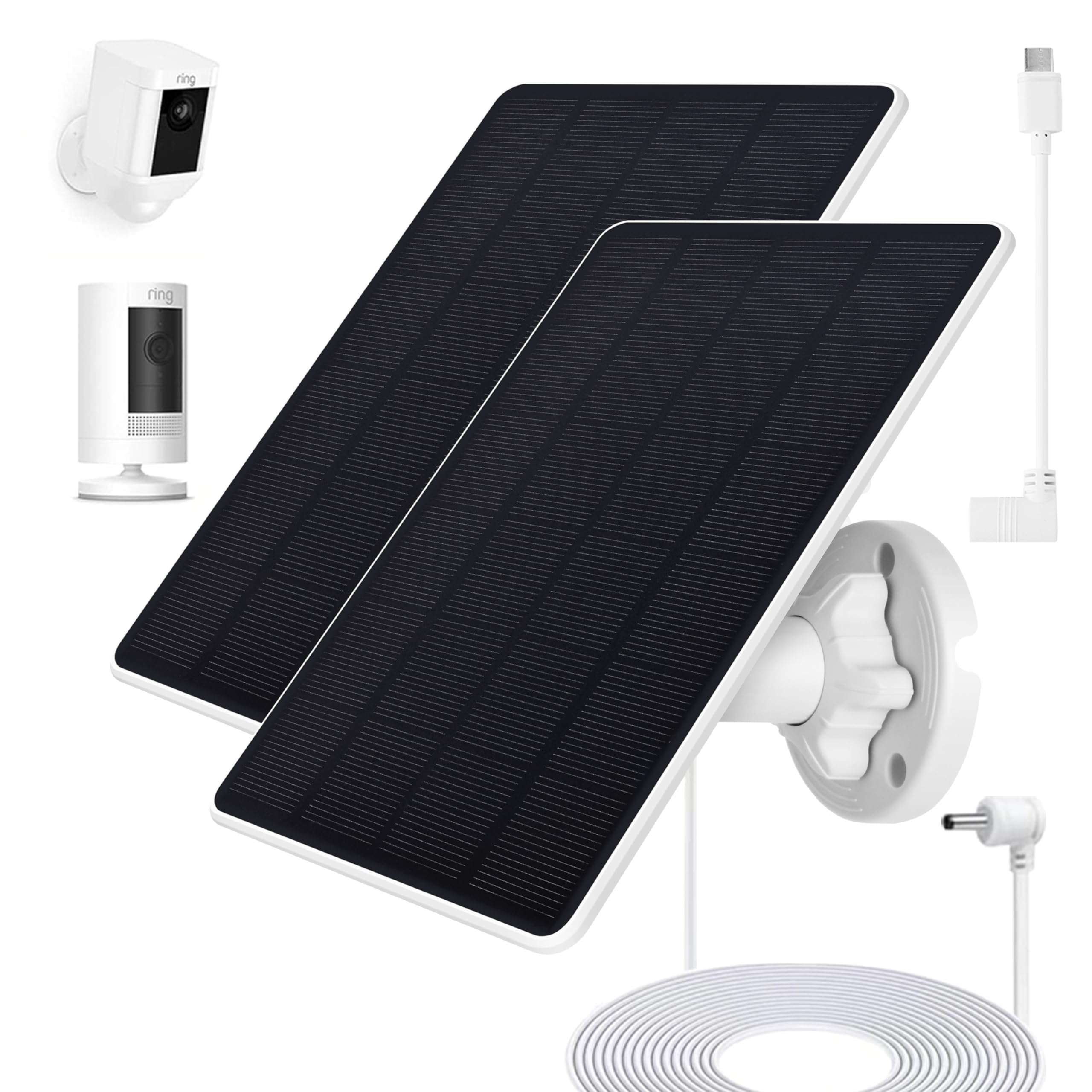 Photo 1 of Ring Camera Solar Panel, Compatible with Ri ng Stick Up Cam Battery, Ring Spotlight Plus/Pro Battery, Waterproof 5V6W, 9.8 inch Long Charging Cable (2Pack) (White)