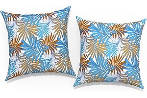 TWLEAR Outdoor Throw Pillow Covers 18”x18”, Decorative Pillow Covers for Patio Furniture, Modern Cushion Cases for Garden Couch Home Sofa Bed Office Chair, Pack of 2, Piermont Leaves Blue