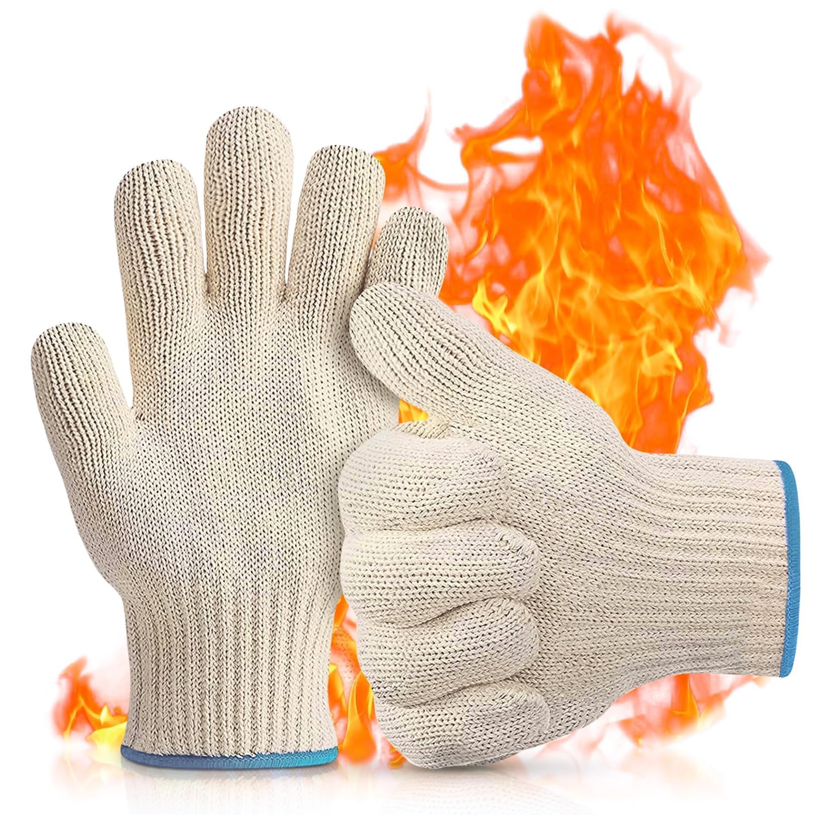 2 Pcs Oven Gloves Heat,Baking Gloves Grill Gloves with Fingers,Resistant Hot Surface Handler Oven Mitts,Heat Resistant OvenGloves,Non-Slip&Reusable Kitchen OvenGloves for Cooking,Baking,Grilling