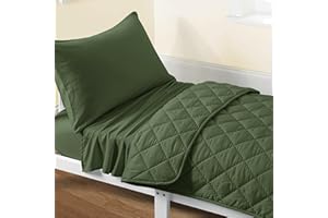 FLXXIE 4 Pieces Toddler Bedding Set, Soft and Breathable Microfiber Crib Sheet Set, Includes Quilted Comforter, Flat Top Sheet, Fitted Sheet, Envelope Pillow Case for Boys and Girls, Olive