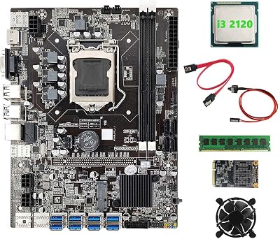 Lodokdre B75 BTC Mining Motherboard 8x PCIE USB3.0 I3 2120 CPU Fan 4GB RAM