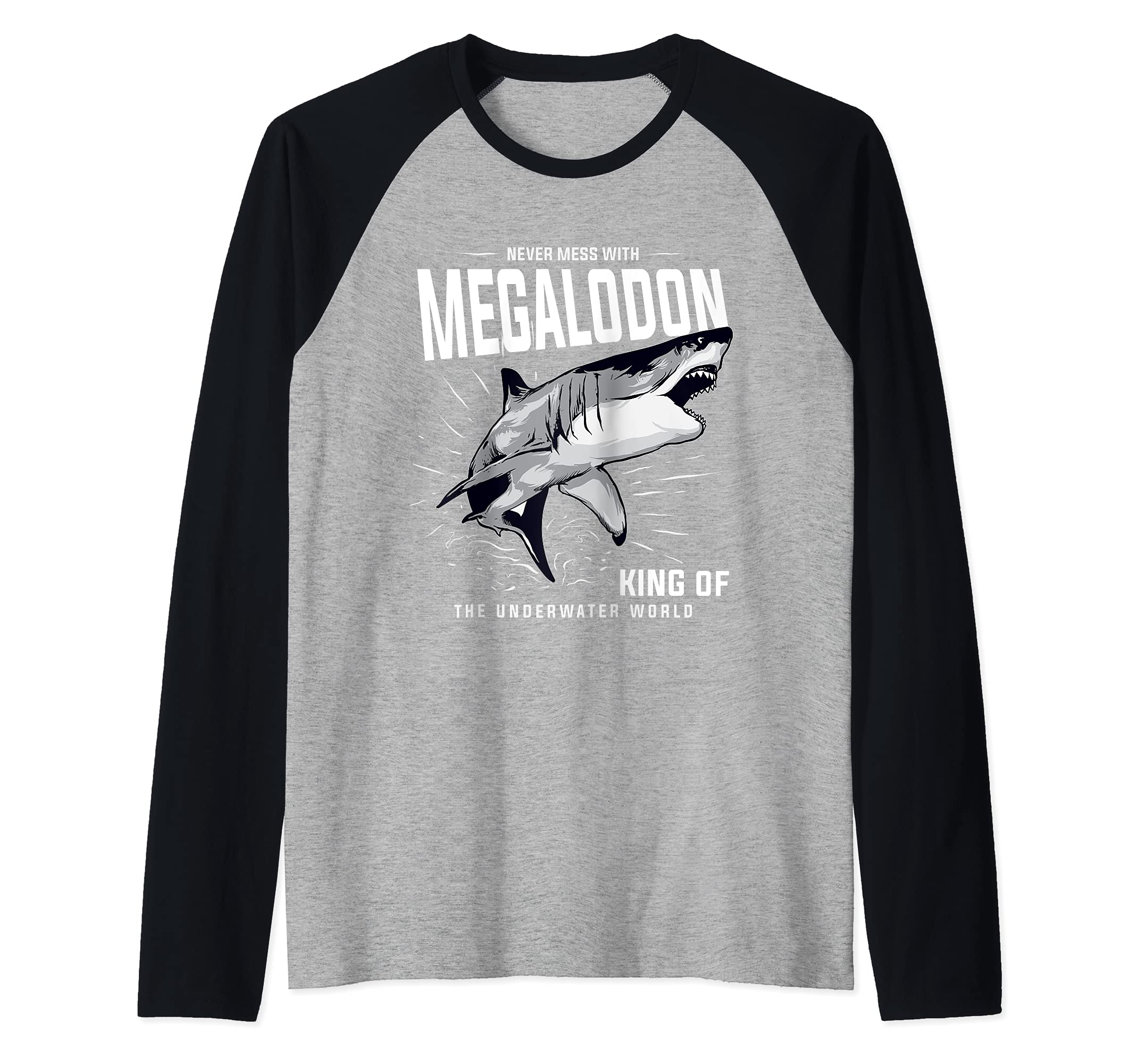 Megalodon Never Mess With Meg Great White Shark Giant Shark Raglan Baseball Tee