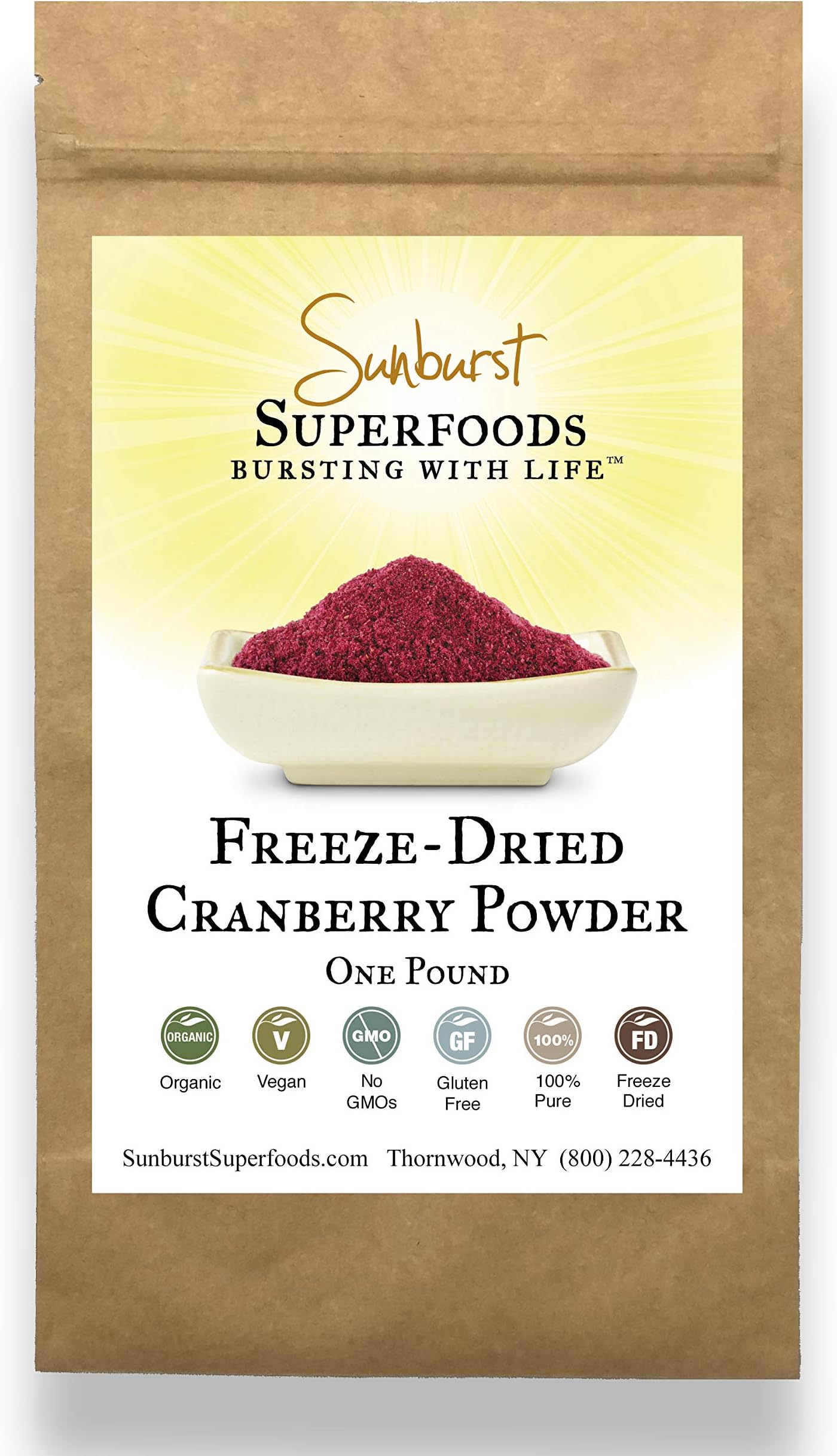 Sunburst Superfoods Pure Cranberry Extract Powder- Non-GMO Premium Organic Cranberry Powder- Cranberry Freeze-Dried Powder- Raw/Vegan/Additive-Free (1 Lb)