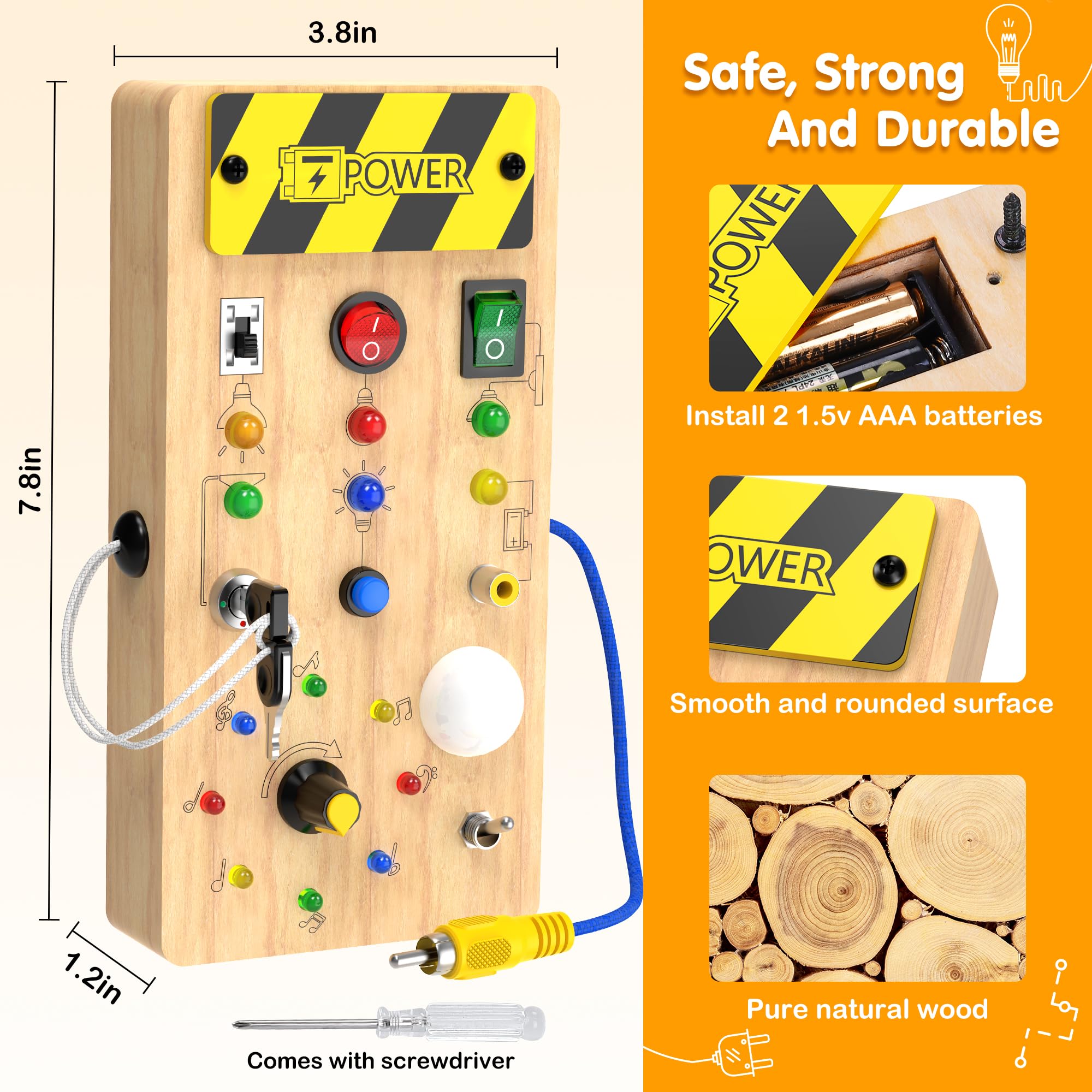 JGOBUB Montessori Toddler Toys-Baby Wooden Busy Board-Sensory Toys with Light Switch-Baby Travel Preschool Educational Learning Activities Toys-Gifts for Boys Girls Ages 1 2 3 4+ Year Old
