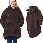 YeeSupe Fuzzy Bunny/Bear With Ear&Tail Hoodis For Women,Animal-Themed Pullover Hoodies Cozy Sweatshirt With Oversized Pocket