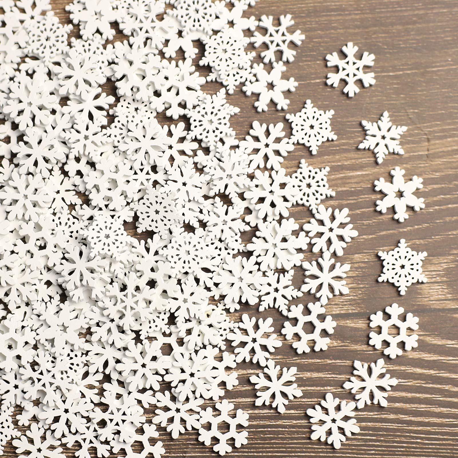 ToBeIT Snowflakes Wooden Decoration Mini Scatter Pieces Christmas Decoration Mini Snowflakes Wooden Discs Scatter Decoration for DIY Crafts Christmas (White/200 Pieces)