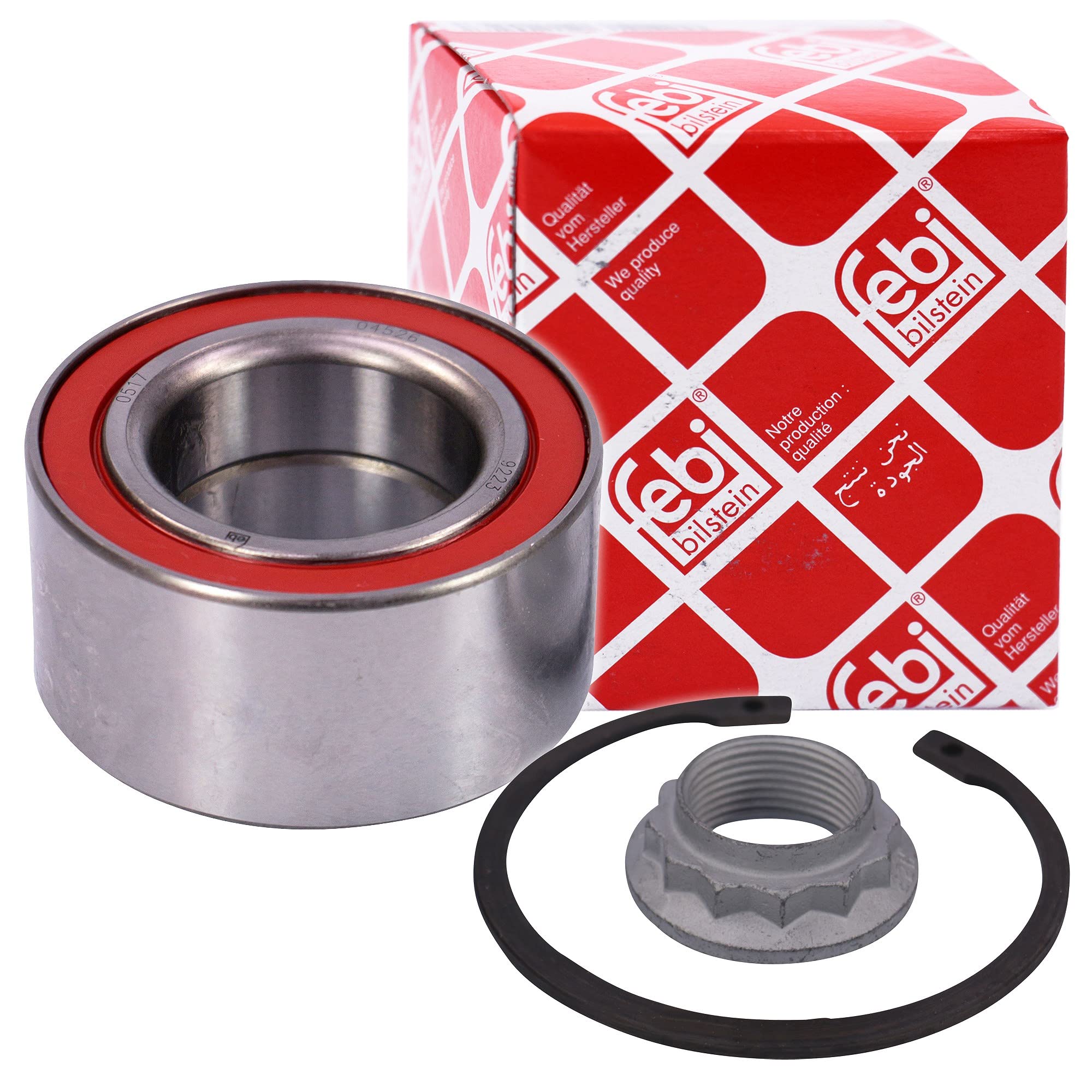 febi bilstein 21996 Wheel Bearing Kit with axle nut and circlip, pack of one