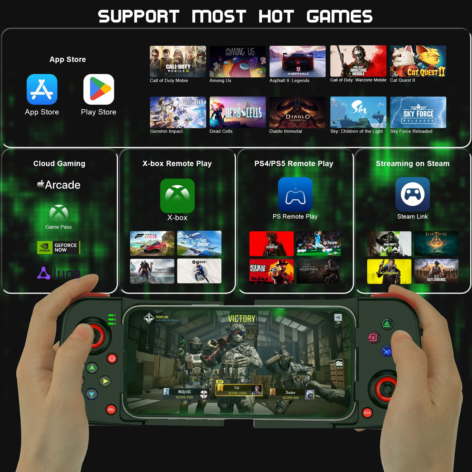 Joso Phone Controller for iPhone/Android Support Phone Case, Mobile Gaming Controller with Ergonomic Design - Wireless Gamepad for Cloud Gaming & PS Remote Play