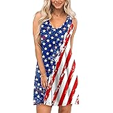 AOBUTE Women 4th of July Sleeveless Dress Patriotic V Neck Dresses