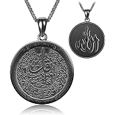 AXOMY Allah Necklace S925 Sterling Silver Islamic Muslim Necklace Arabic Pendant Necklaces Religious Jewelry Gifts for Men Women