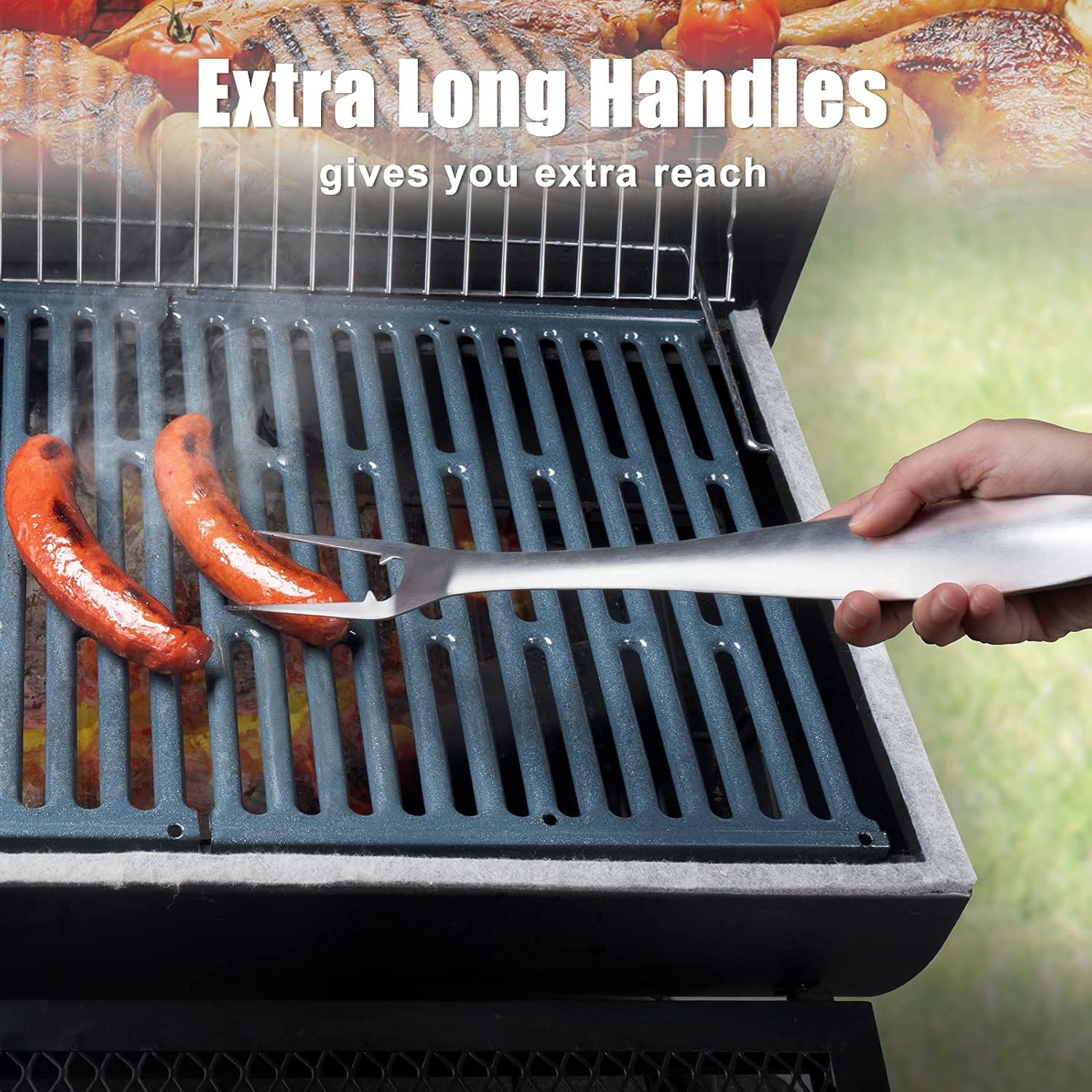 SHINESTAR Sturdy Outdoor Grill Tool Set with 18-Inch Comfortable Handles, Grill Brush, Spatula, Fork, Tong Included, Heavy Duty & Dishwasher Safe, 4pcs : Garden & Outdoor