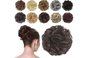 FESHFEN Messy Bun Hair Piece - Elastic Wavy Curly Hair Bun Scrunchies Extensions Synthetic Chignon Hairpieces for Women Girls, Dark Brown 1 PCS