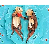 Flying Meow Otters Love 3D Pop-Up Card - Handcrafted Greeting Card for BirthDay, Annivesary, Sympathy, Thank You Occasion (Otters)