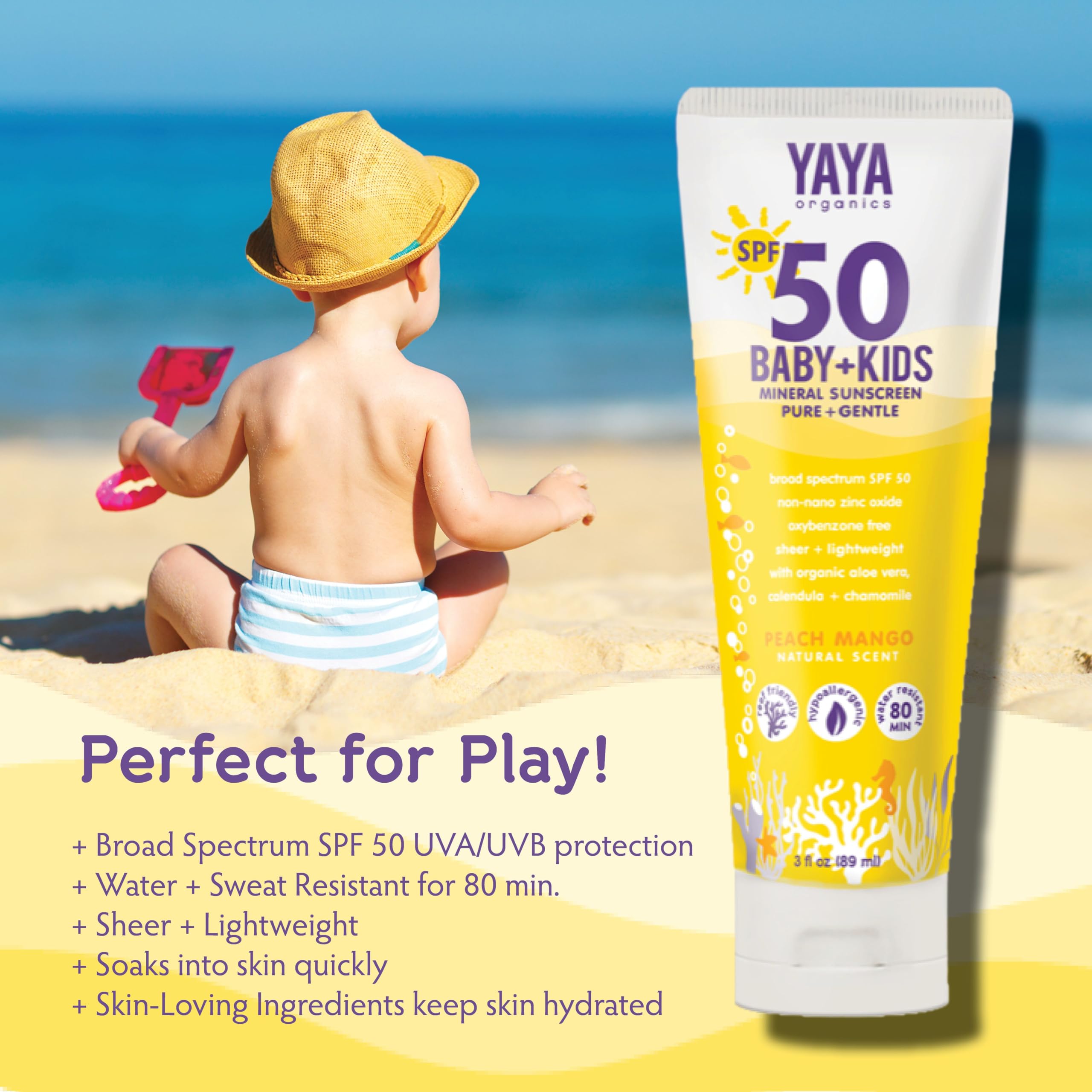 YAYA Organics Sun + Protection Bundle for Baby + Kids | Reef-Friendly SPF 50 Mineral Sunscreen and Deet-Free Bug Ban Natural Repellent Spray | Pure and Gentle | 3 oz / 4 oz