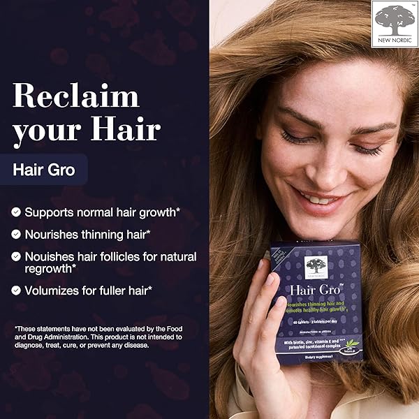 NEW NORDIC HAIR GRO, HAIR GROWTH SUPPLEMENT, BIOTIN & PALM FRUIT EXTRACT TOCOTRIENOLS FOR NATURAL REGROWTH, 60 COUNT (PACK OF 1)