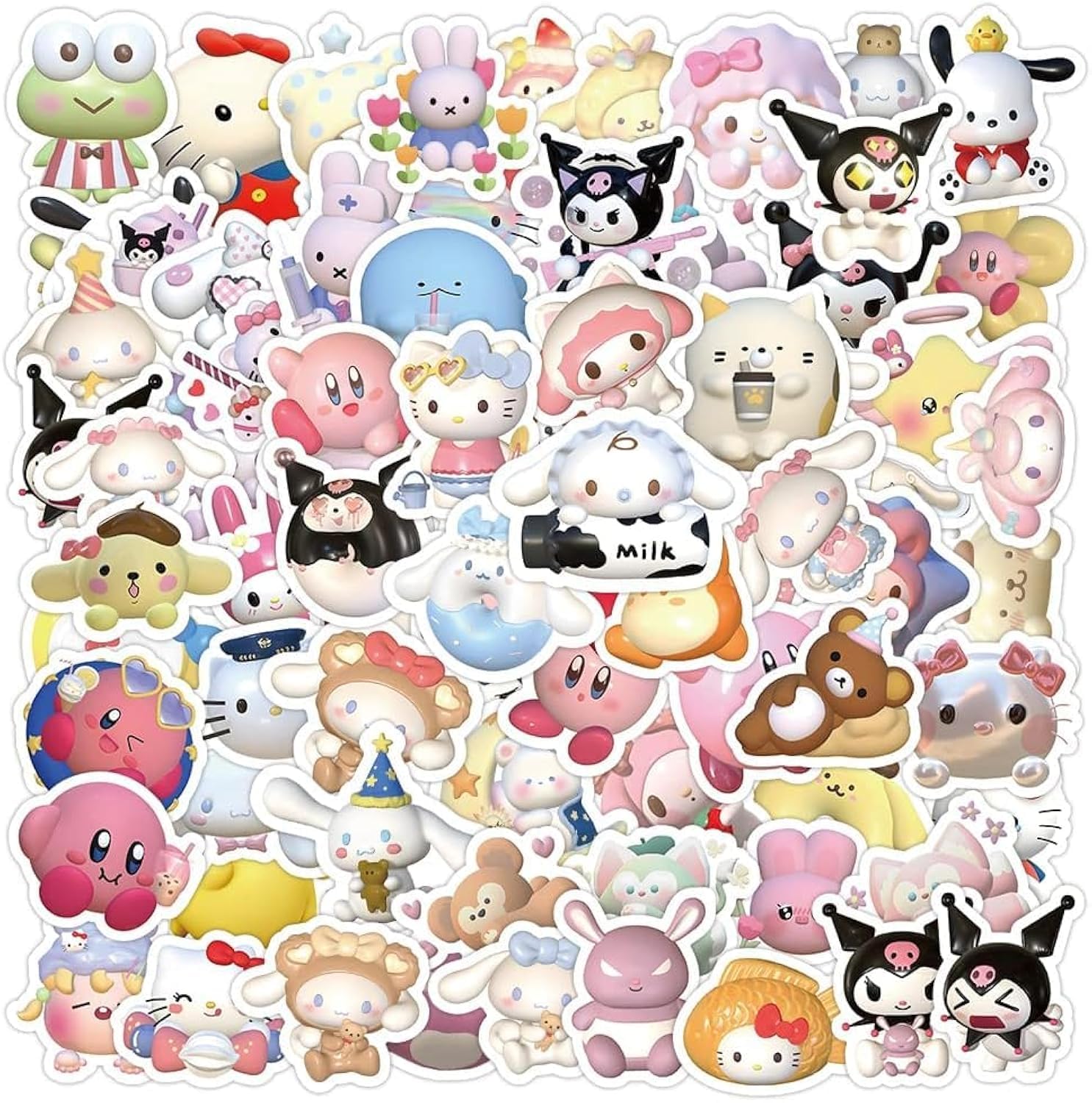 Kawai Sanrio 3D Stickers for Laptop, Cars, Phone, Water Bottle, Skateboard, Suitcase, Guitar, Pad, Cute Anime Vinyl Sticker, Waterproof, Scrapbook Stickers 100pcs …