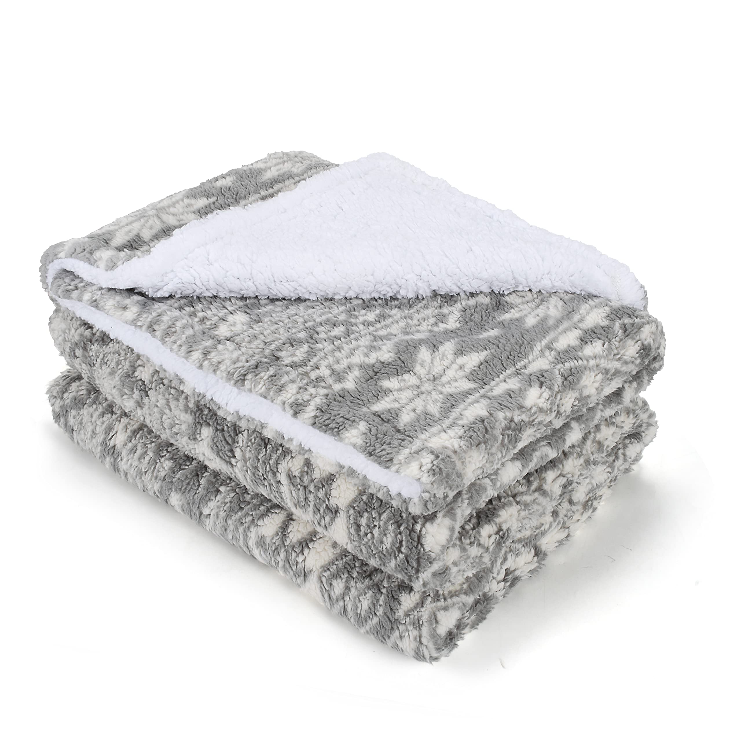 Catalonia Classy Snowflake Theme Sherpa Throw Blanket, Fluffy Plush Cozy Fleece Blanket, Warm Thick Soft Winter Couch Throw for Children and Adult, 150 x 130 cm Grey