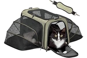 Petsfit Expandable Cat Dog Carrier Airline Approved, 17" L x 11" W x 11" H Soft-Sided Portable Pet Travel Carrier for Kitten, Puppy, Removable Soft Plush Mat and Pockets, Auto-Locking Zippers