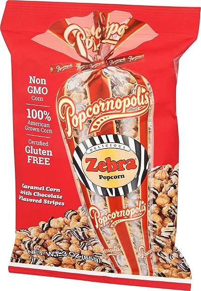 POPCORNOPOLIS ZEBRA POPCORN, 3 OZ