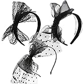 Hicarer 3 Pieces 80's Black Lace Headband with Bow 80s Theme Costumes Party Accessories Neon Lace Bow Headband for Women(Blac