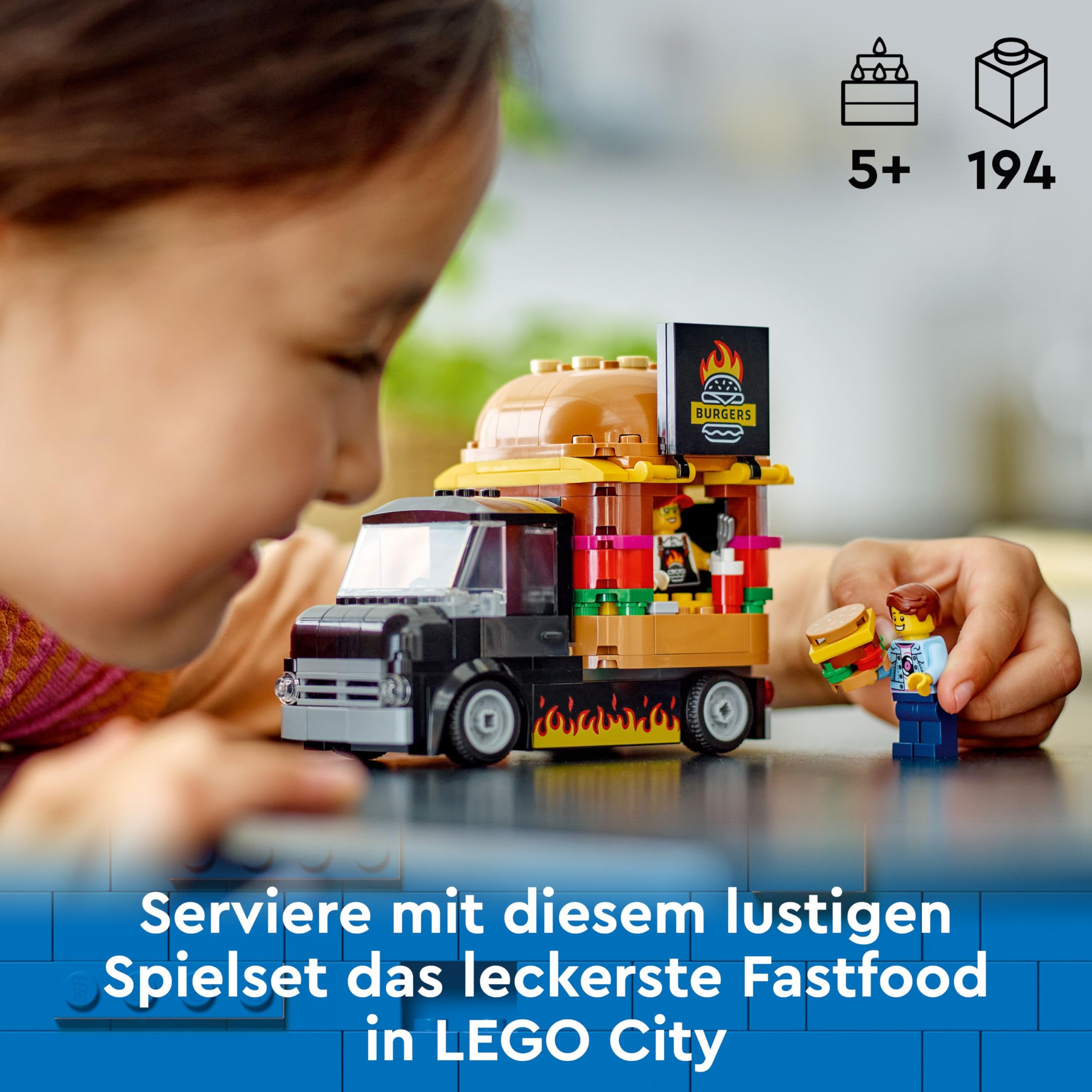 LEGO City Burger Van, Food Truck Toy for 5 Plus Year Old Boys & Girls, Vehicle Building Toys, Kitchen Playset with Vendor Minifigure and Accessories, Imaginative Play Gifts for Kids 60404 2