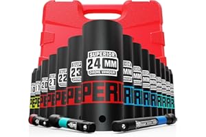 Aiourx 1/2" Drive Impact Socket Set, Metric Deep Socket, 10mm - 24mm Socket Sets with Extension Bars:3-inch, 5-inch, 10-inch,