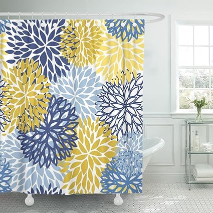 Amazon Com Tompop Shower Curtain Green Spring Flower Blue Yellow