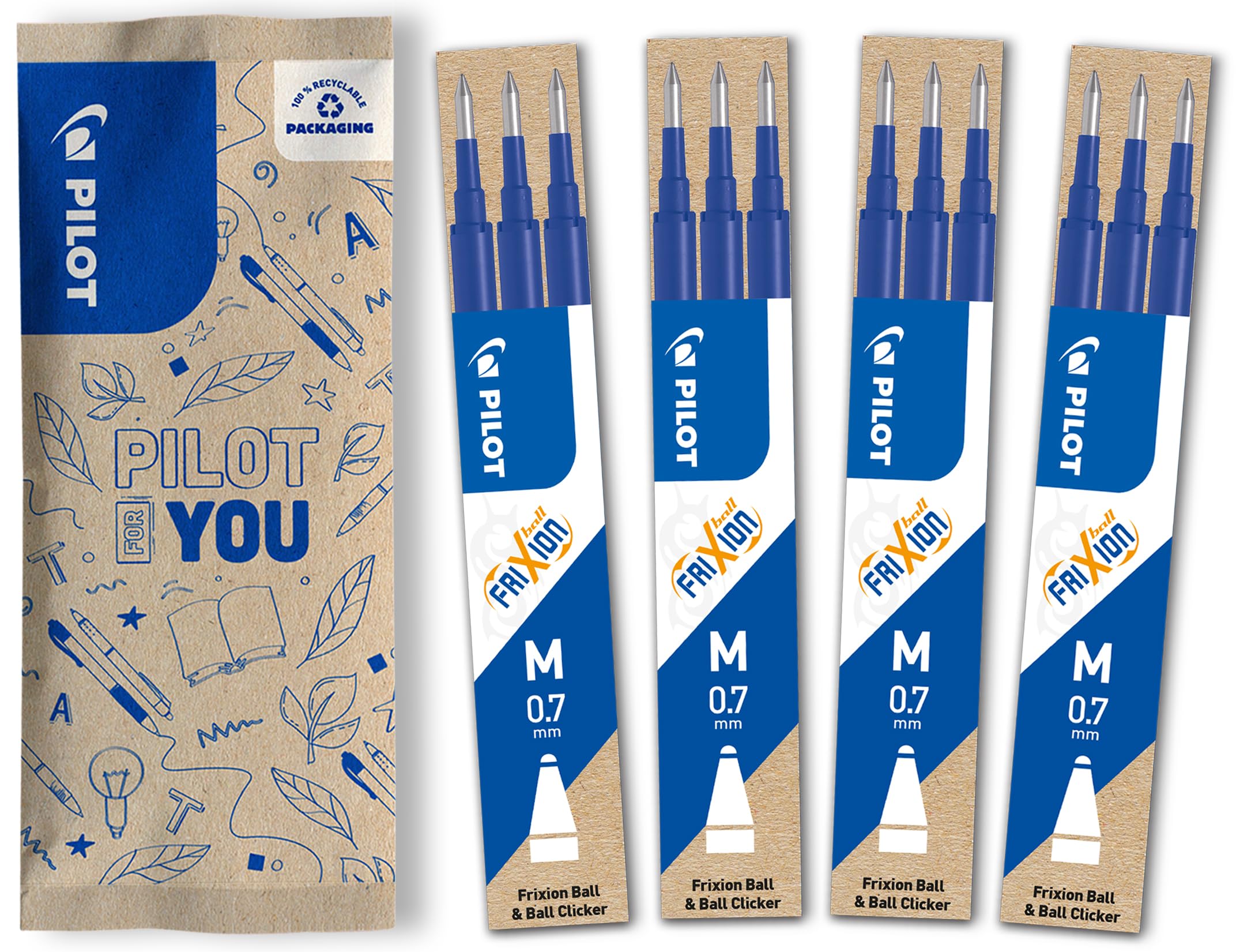 PILOT - FriXion Ball & FriXion Clicker Ink Refills - Erasable 0.7mm Ink Refills - 12 x Blue Refills