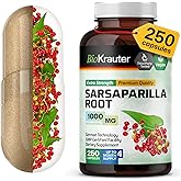 BIO KRAUTER Sarsaparilla Root Capsules - 1000 mg Strength - 250 Vegan Sarsaparilla Extract Caps - No Fillers