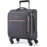 BAGSMART Underseat Carry On luggage Airline Approved, 16-inch Small Softside Underseater Travel Suitcase with Spinner Wheels Overnight Bag Small Rolling Carry-on for Women Men Weekender,Grey