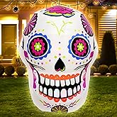 VIKIMORA 4ft Halloween Inflatable Sugar Skulls Outdoor Decoration for Yard Blow up Red Eye Skull Lights Day of The Dead Inflatable Decor Indoor Garden Lighted up Holiday Display for Halloween Party