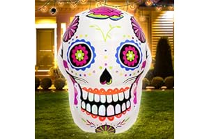 VIKIMORA 4ft Halloween Inflatable Sugar Skulls Outdoor Decoration for Yard Blow up Red Eye Skull Lights Day of The Dead Inflatable Decor Indoor Garden Lighted up Holiday Display for Halloween Party