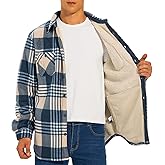 HODOSPORTS Mens Flannel Shirts Jacket Fleece Sherpa Lined Heavyweight Button Down Plaid Shirts Coat Long Sleeve with Pockets