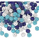 PATIKIL 10mm Clay Rhinestone Beads for Jewelry Making, 150 Pcs Sparkly Round Disco Beads Shiny Diamond Ball Bulk for DIY Crafting Bracelet Earring Pens, White/Navy Blue/Blue