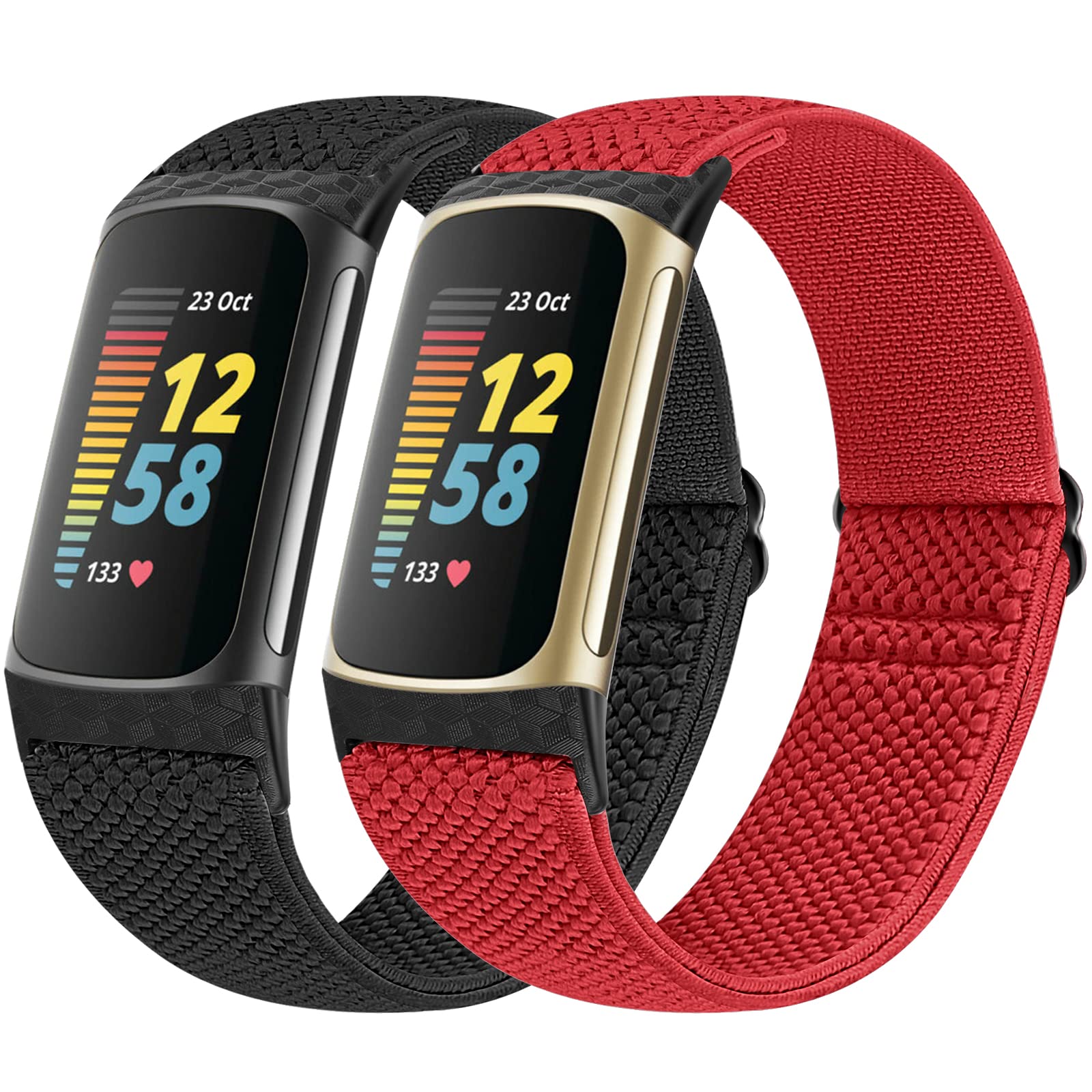 Vodtian Elastic Straps Only Compatible with Fitbit Charge 6/ Charge 5 Strap, 2 Pack Stretchy Adjustable Nylon Loop Braided Replacement Sport Wristband for Charge 5/Charge 6 Activity Tracker Women Men — image 1
