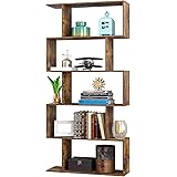 Yusong 5-Tier Wooden Geometric Bookcase,Industrial S Shaped Bookshelf Display Shelf & Room Divider,Decorative Storage Shelvin