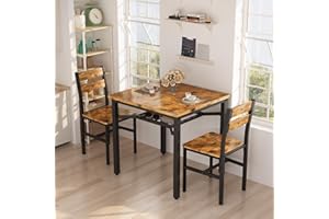 Hooseng 3 Piece Dining Table Set for 2, Small Wooden Kitchen Table with Storage, Farmhouse Square Dinette Set for Dining Room, Breakfast Nook, Apartment, Small Space