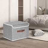 TYEERS Collapsible Fabric Storage Box with Lid 38x25x25 cm Set of 3 Grey view 5